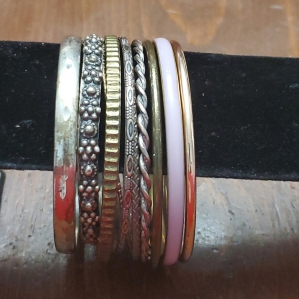 Chic Gold/Silvertone & Pink Bangle Bracelet Set